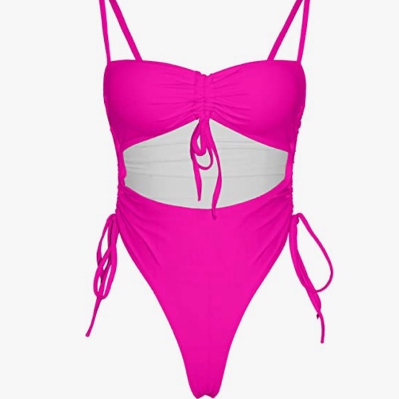 Hot Pink High Waisted One Piece Swimsuit - Picture 4 of 5